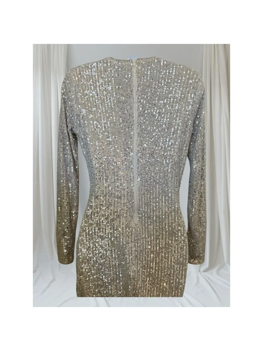 Windsor Silver Sequin Long Sleeve Surplice Mini Dress Size L